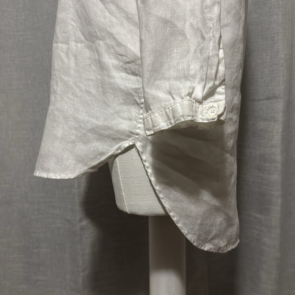 L.L. Bean 100% Linen Tunic Blouse-Sz S-White-V Neck Detail-Pop Over Style-EUC - Picture 9 of 16